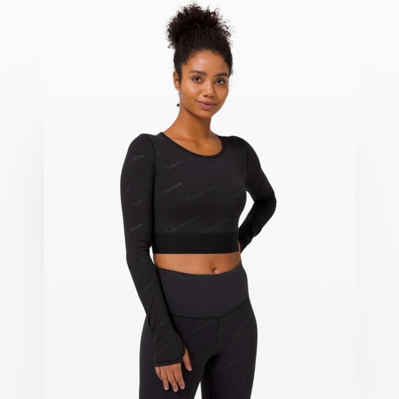 lululemon athletica Tops - Rare Lululemon Wunder Train Crop Long Sleeve *Special Edition emboss gold logo